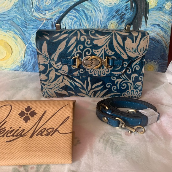 Patricia Nash Handbags - Patricia Nash Teal Blue Floral Leather Top-Handle  Crossbody  NWT